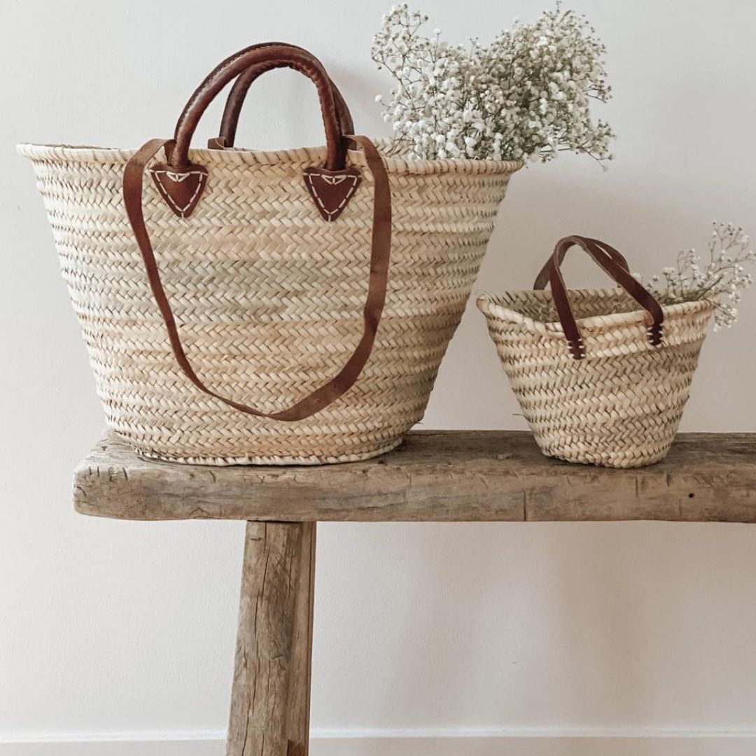 Mini Woven Basket With Leather Handles