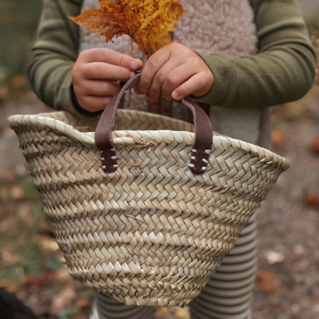 Mini Woven Basket With Leather Handles