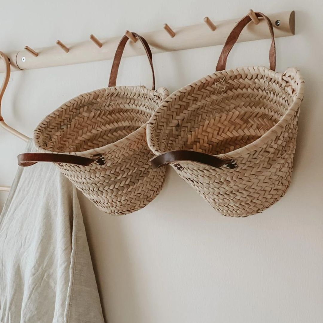 Mini Woven Basket With Leather Handles